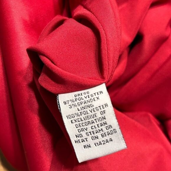 ELIZA J Red Satin One Shoulder Beaded Cocktail Dress - Picture 11 of 13